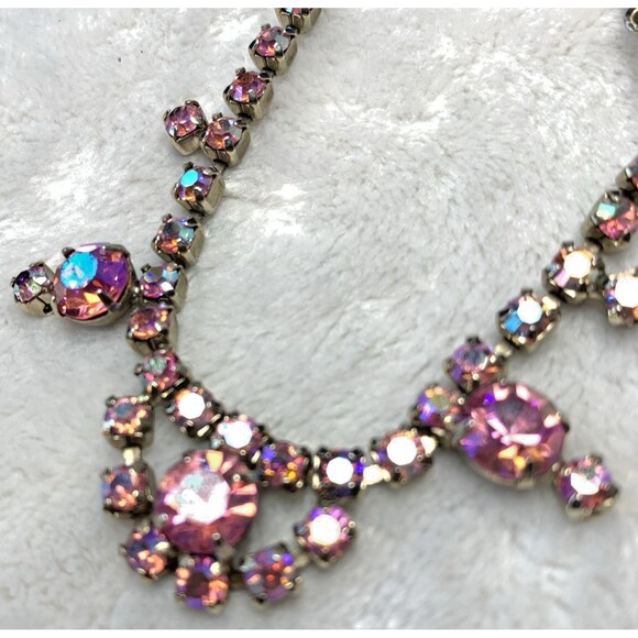 Lot 6 Vintage Pink Rhinestone Jewelry AB Stones Earrings Signed La Roco Necklace - Picture 8 of 15
